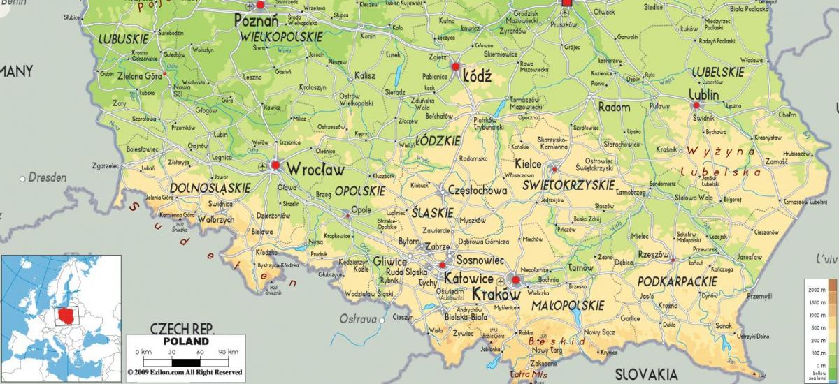 carte du sud de la Pologne