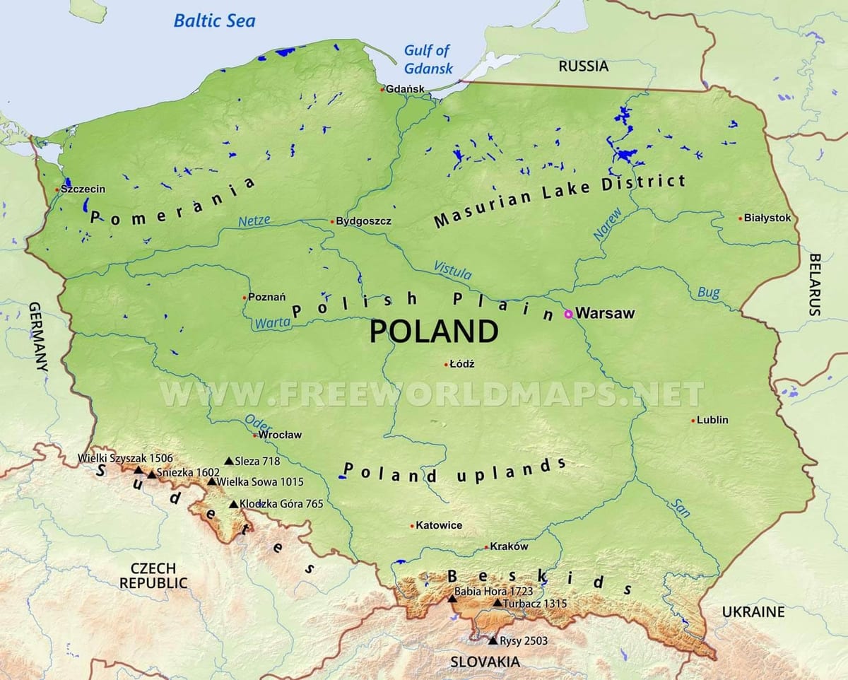carte de la Pologne, de la géographie
