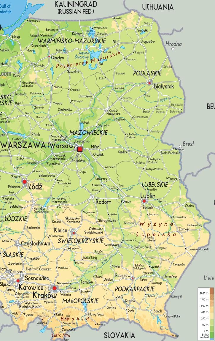 carte de l'est de la Pologne