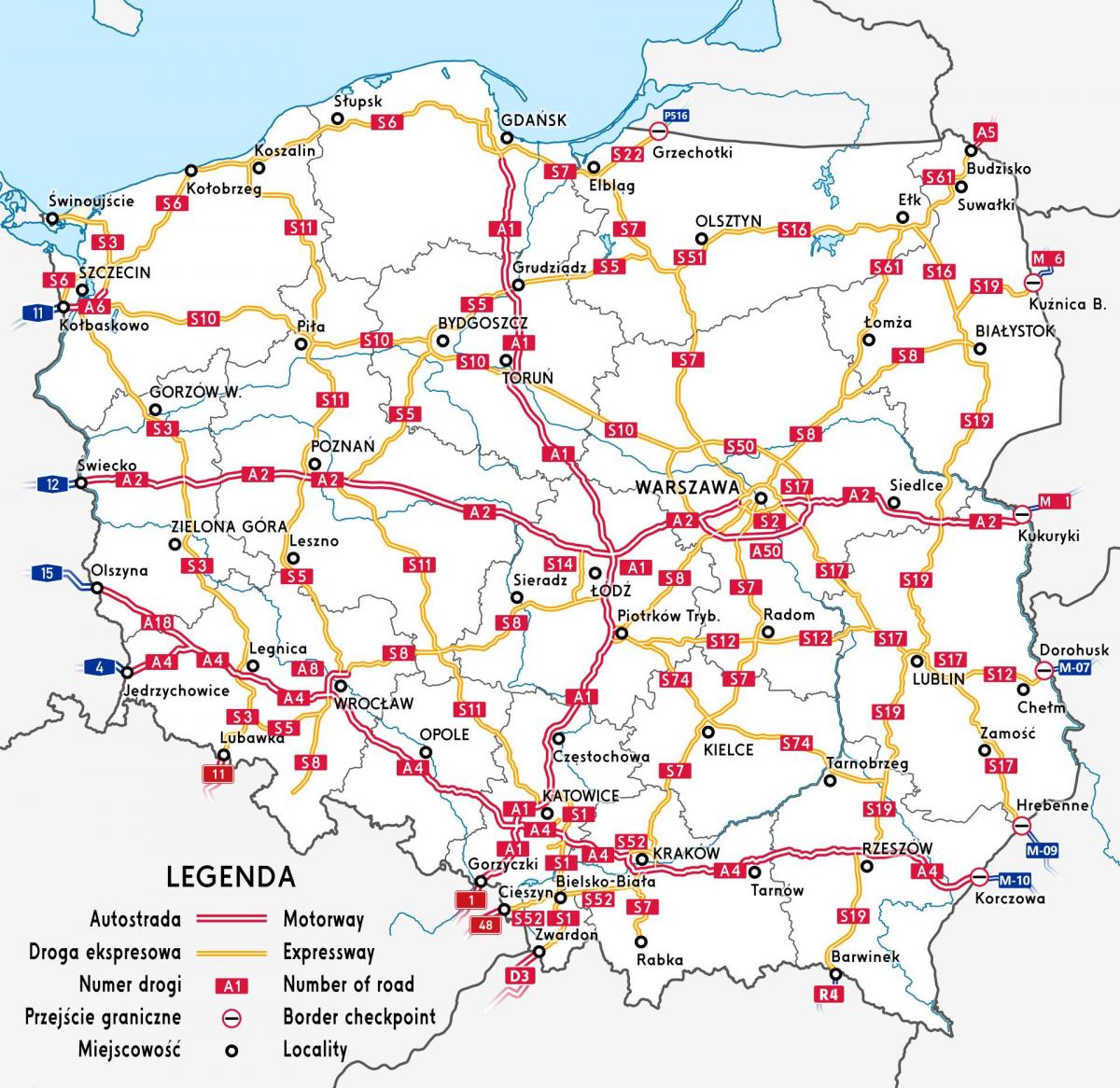 carte de la Pologne de l'autoroute
