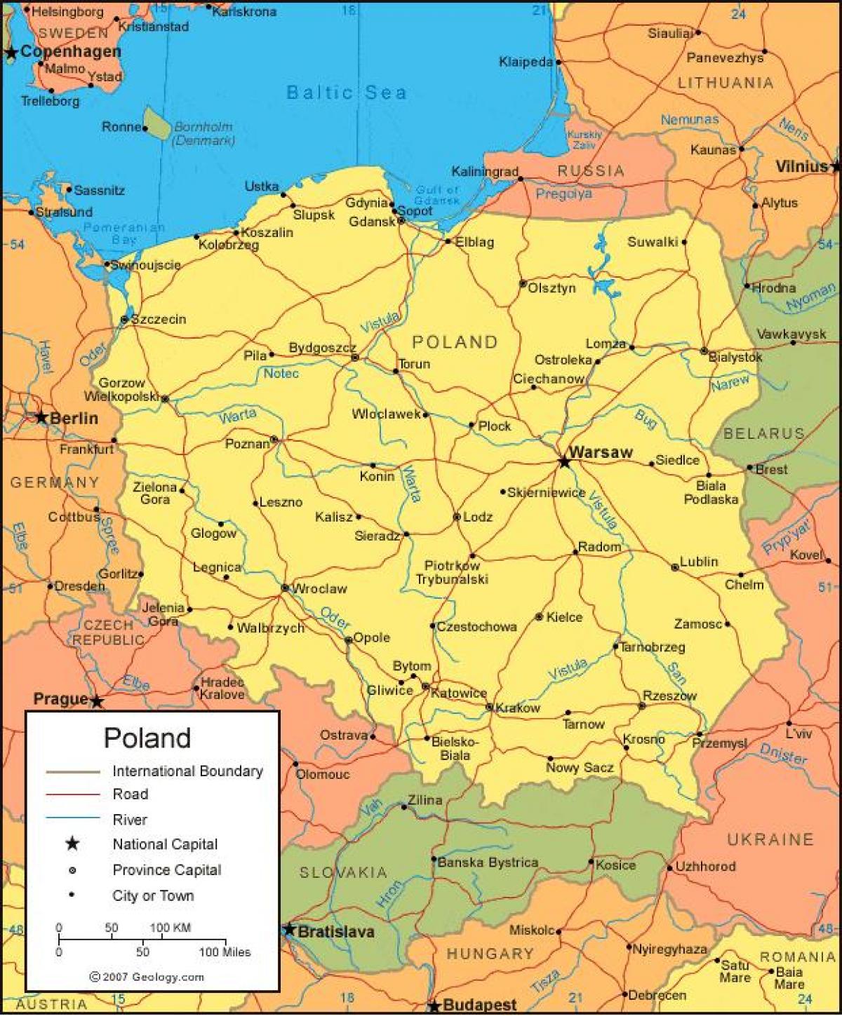 carte de la Pologne des frontières