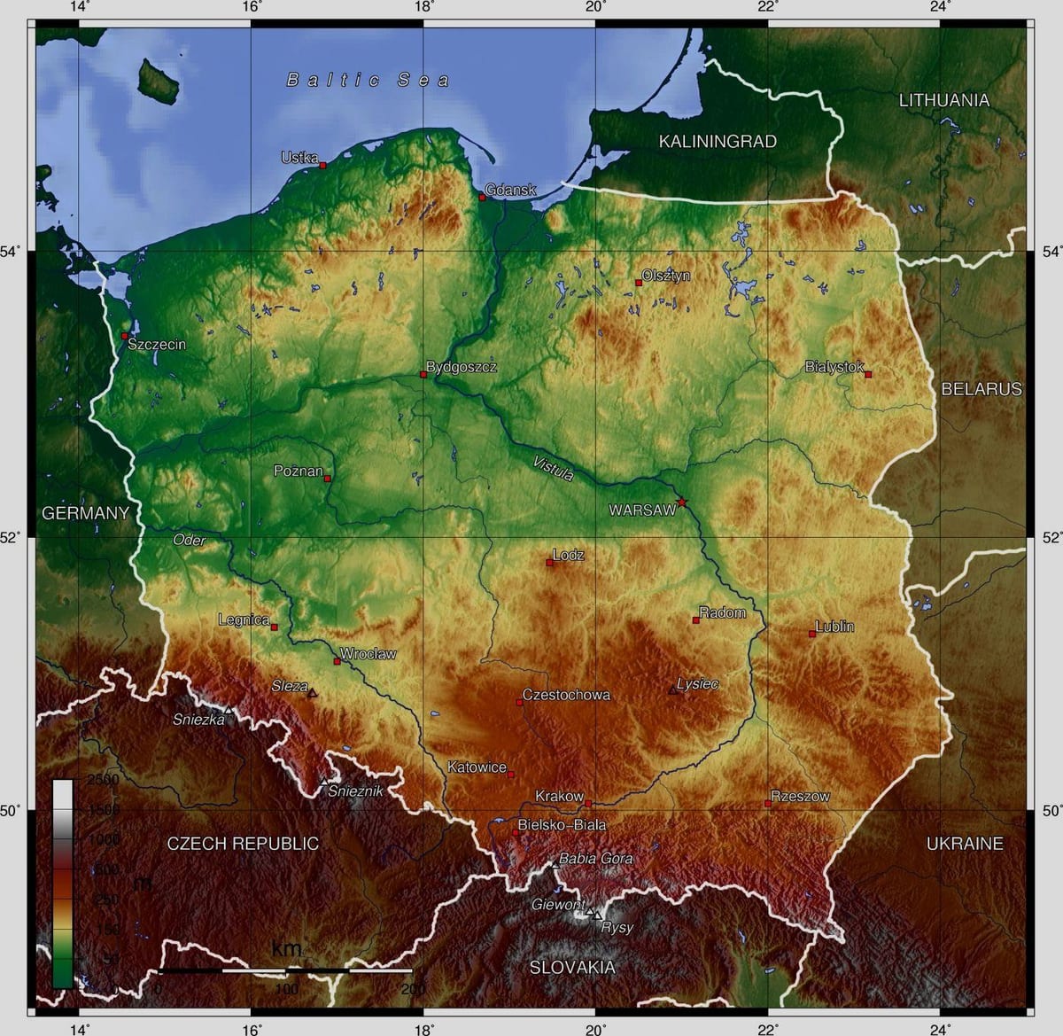 carte de la Pologne élévation