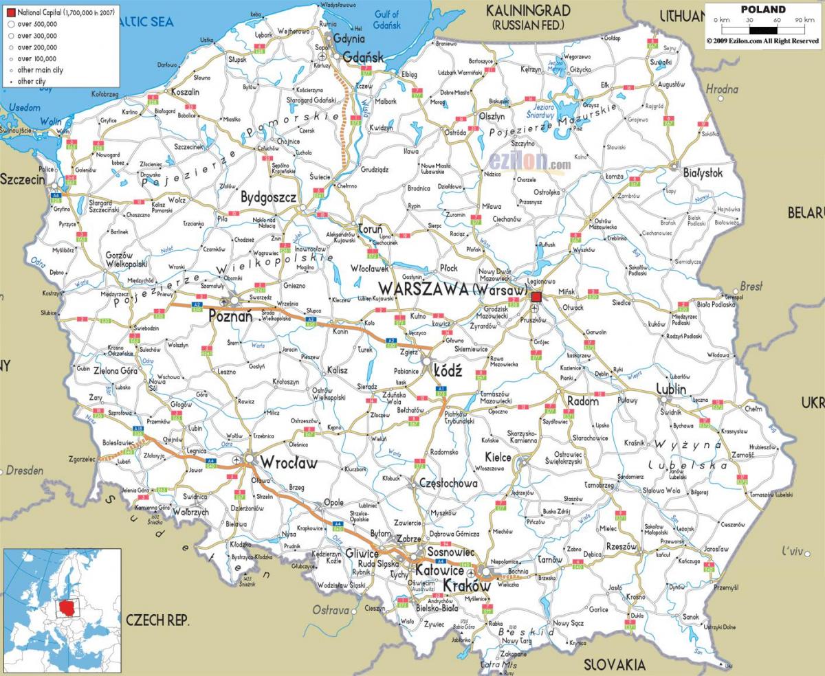 carte de la Pologne routes