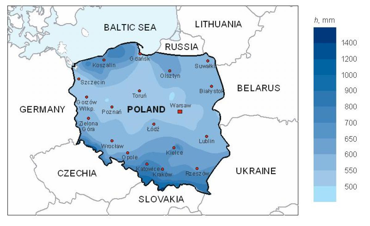 carte de la Pologne, de la pluie