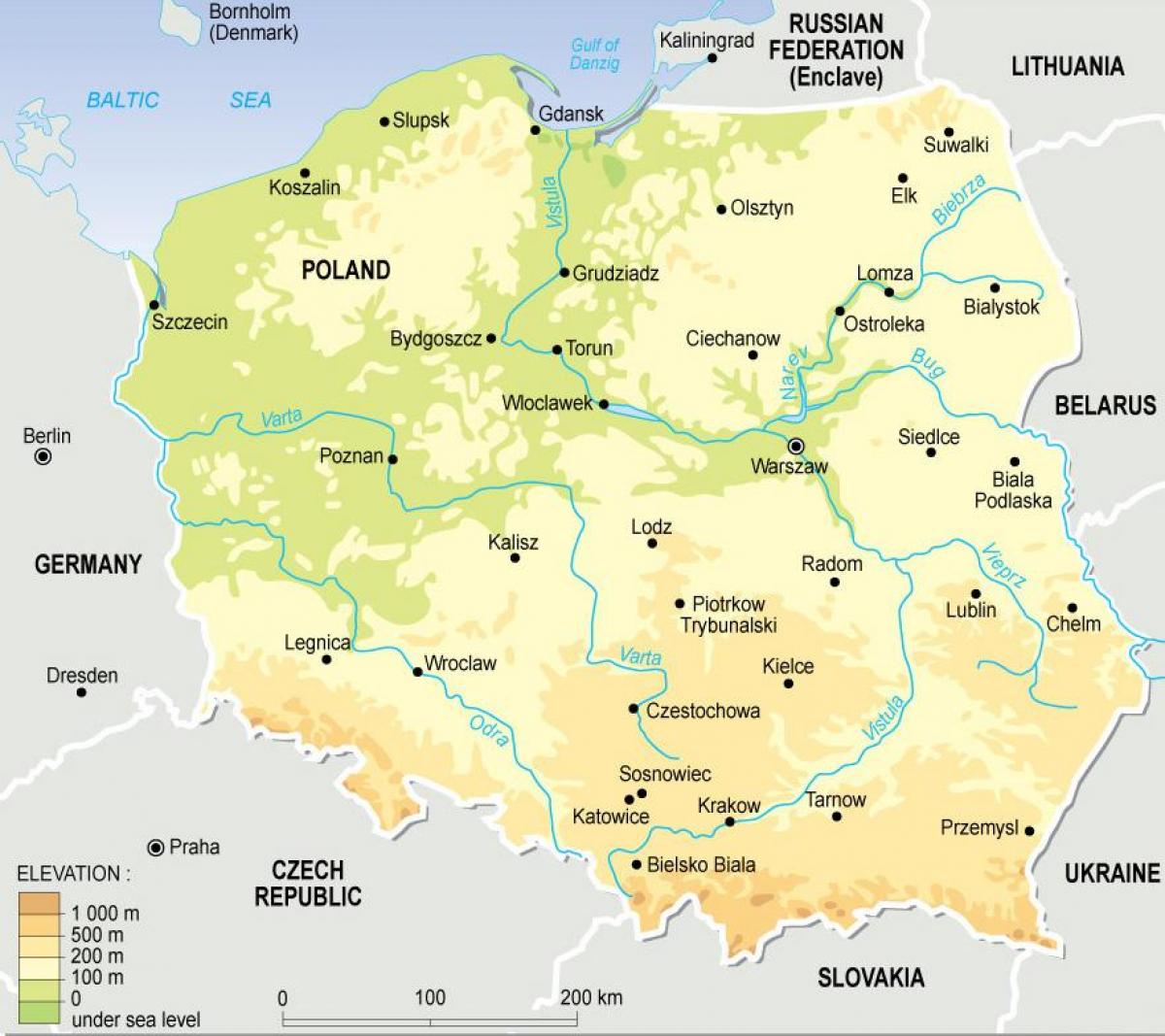 carte topographique de la Pologne