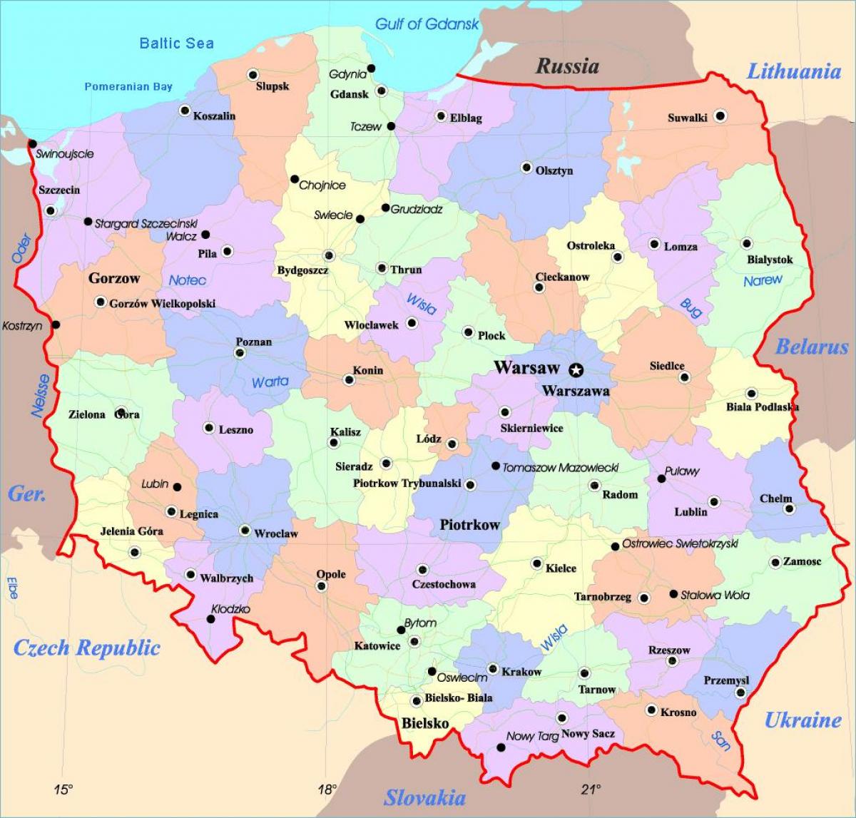 carte de la Pologne villes