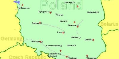 Carte de la Pologne montrant les aéroports